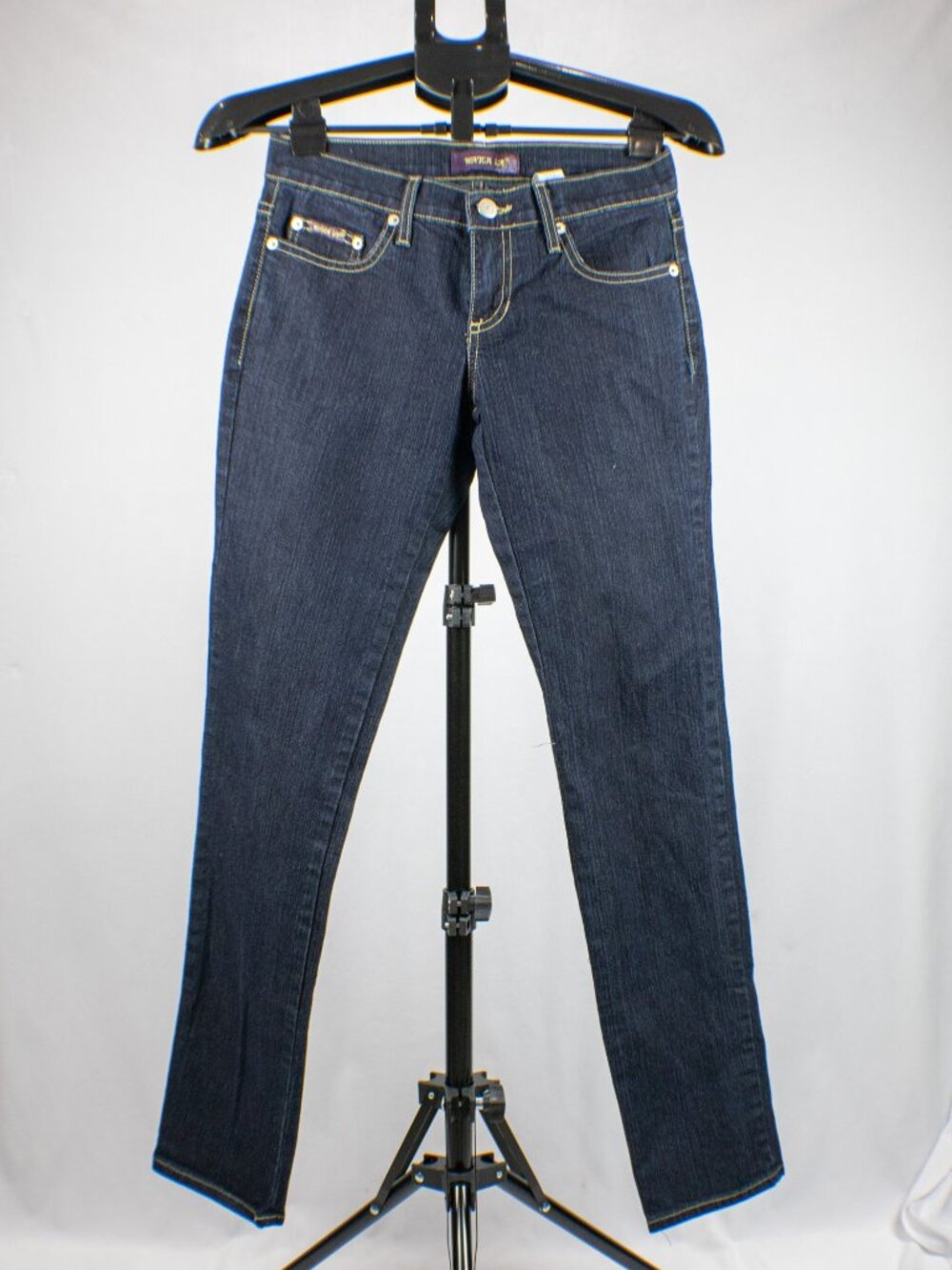 Watch LA Juniors Low Rise Straight Leg Denim Jeans Dark Wash Embroidered Size 1